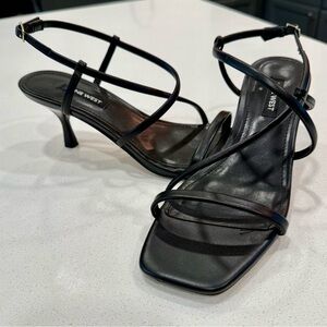 Nine West Haya Black Strappy Kitten Heel Sandals